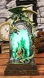 Ebros 27,3 cm großer, grüner Smaragddrache auf keltischen Bogensäulen mit rotem Wyrmling-Baby vor Schloss Hintergrund Statue mit LED-Nachtlicht Dungeons Dragons Fantasy Decor Akzent