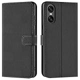 Verco Handyhülle für Sony Xperia 10 VI Hülle, Bookcase Tasche Flipcover für Xperia 10 VI 2024 Case [Kartenfächer/Aufstellfunktion], Schwarz