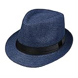 JOYKK Kinder Strohhut Sommer Strand Jazz Panama Trilby Fedora Hut Gangster Mütze Im Freien Atmungsaktive Hüte Mädchen Jungen Sonnenhut - H # Navy