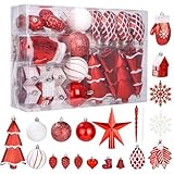Zawaer Weihnachtskugeln Ornamente, 88 Stück Dekoration Anhänger, Bruchsichere Multi Geformte Weihnachtskugel-Sets Zum Aufhängen für die Feiertage, Weihnachtsbaum-Dekorationen, Hochzeiten, Partys