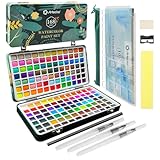 Artecho Aquarellfarben Set 168 Farben in Tragbarer Box, Mit Pinsel und Aquarellpapier, Aquarell für Reisen, Wasserfarben für Künstler und Hobbymaler