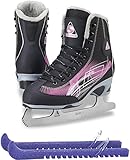 SKATE GURU Jackson Damen Schlittschuhe Ultima Rave RV2000, Schwarz/Lila, Größe:Erwachsene 10 Bundle + Gratis Guardog Skate Guards