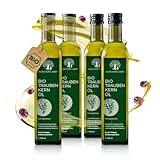 Aura vom Land Bio Premium Traubenkernöl Kaltgepresst 4x250ml Set – Vegan & Reich an Omega 6, Vitamin E – Hochwertiges Speiseöl auch als Haaröl/Körperöl – Bio Oil Grapeseed Oil Made in Germany