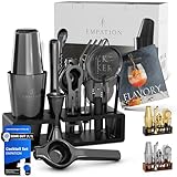 EMPATION Cocktail Set Schwarz [TESTSIEGER], 825ml Cocktail Shaker mit Bar Zubehör für Cocktails, Bartender Set mit Profi Boston Shaker, Barkeeper Set, Bar Set, Cocktailshaker Set, Cocktail Mix Set