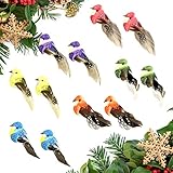RMENOOR 12 Stück Künstliche Vögel mit Federn und Clip Weihnachtsbaum Vögelchen Christbaum Bunte Deko Vögel Schaumstoff Vogel Figur Deko Ornamente für Handwerk Garten Ornamente Partydekorationen