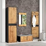 Garderoben Set 4-teilig mit Spiegel und Sitzbank, Stylishe Kompaktgarderobe mit 4 Kleiderhaken, Garderoben Set, Garderobenmöbel,Garderoben-Set, Stangen und Ablage, Praktischer Wandgarderobe