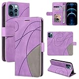 FERLAN Handyhülle für iPhone 7 Plus/8 Plus Hülle Premium Lederhülle Flip Case Magnet Tascher Kartenfach Standfunktion Klapphülle Nubukleder Faltbare Ständer Schutzhülle, Lila