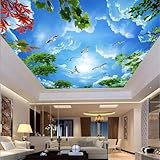 Tzxztt Blauer Himmel Weiße Wolken Fliegende Vögel Grüne Pflanzen Moderne 3D Tapete Hochwertige Strukturierte Seide Neutrale Material Ideal Für Wohnzimmer Schlafzimmer-400cm×280cm