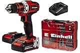 Einhell Akku-Bohrschrauber-Set TE-CD 18/40 Li +69 (2x2,0 Ah) Power X-Change (Lithium Ionen, 2 Gang, 40 Nm, inkl. 2x Akku + Ladegerät, Koffer + 69-tlg. Zubehör) Rot