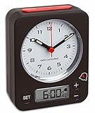 TFA Dostmann Combo Funkwecker, 60.1511.01.05, Analoge Uhrzeit und digitaler Wecker, Funkuhr, einfache Bedienung, leise, rundumlaufende Beleuchtung, L 90 x B 40 x H 115 mm, schwarz