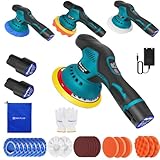Akku Poliermaschine Set, Exzenter Poliermaschine mit 2 Batterien, Auto Poliermaschine Set 22pcs, Kabellos Akku Auto Poliermaschine,8 Variable Geschwindigkeiten Akku Wachsmaschine für die Autodetailing