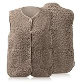 Zommke Teddy Weste Damen,Ärmellos Teddyfleece Weste Damen Herbst Winter Warm,Westen Bequem Einfarbig Plüsch Weste Plüschweste (DE/NL/SE/PL, Alphanumerisch, M, Regular, Regular, Braun)