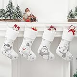 Weihnachtsstrumpf 4er Set, Nikolausstiefel zum Befüllen 49cm, Großer Nikolausstrumpf Kreative Weihnachtsgeschenktasche, Weihnachtsdeko zum Aufhängen für Wand, Kamin, Treppe, Weihnachtsbaum, Zuhause