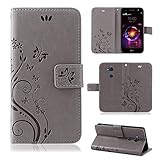 betterfon | LG X Power 3 Hülle Flower Case Handytasche Schutzhülle Blumen Klapptasche Handyhülle Handy Schale für LG X Power 3 Grau