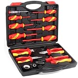 FOURROBBER 13 tlg VDE Schraubendreher Schraubenzieher Zange Set 1000V elektriker werkzeug Set mit Spannungsprüfer Schlitz Philips und Isoliertes Gummiband
