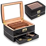 Marvero Zigarren Humidore, Humidor-Zigarren, Spanische Zeder Hölzerne Zigarrenbox,mit Humidor Befeuchter,Hygrometer,Teiler,Geschenke für Zigarren-Liebhaber(75 Zigarren),Schwarz