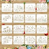 16 Stück Blumen Schablonen,Ymapinc Wiederverwendbare Wildblumen Schablone 16x13cm Schablonen Natur Blumen Vorlagen Plant Schablone für DIY Handwerk Heimdekoration Scrapbooking Malerei