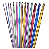 Fousenuk 14 stück Häkelnadel Set, Crochet Hooks Stricknadeln aus bunt Aluminium 14 Größen 2mm-10mm Stricken Werkzeuge Zubehör zum Garnstricken, Häkelnadeln Ergonomisch für Stricken Handwerk