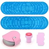 Kurtzy Nagel Stempelset mit 30 Stempelschablonen Nageldesign – Maniküre Set Stempel Nageldesign & Scraper – Nagel Schablone Blumen, Muster, Schmetterling, Meerjungfrau, Tiere, Weihnachten, Geometrie