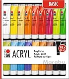 Marabu 1210000000201 - Acrylfarben Set Basic, mit 18 x 36 ml Farbe, auf Wasserbasis, für viele Untergründe geeignet, schnell trocknend, wasserfest und lichtecht