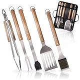 Amazy Grillbesteck 5er Set aus Edelstahl & hochwertigem Akazienholz – Grillwerkzeug & Grillset für Männer 5-TLG zum Grillen | Grillzange, Fleischgabel, Grillbürste, Wender & Grillpinsel