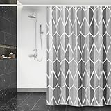 DUFU Wasserdichter Duschvorhang Anti-Schimmel 180 x 200cm Waschbar Schnelltrocknend Textil Stoff Polyester Badewanne für Vorhang Geist Grau Halbtransparent Duschvorhang mit 12 Duschvorhängeringen