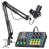 SOOMFON Kondensatormikrofon Bundle mit Soundkarte, Streaming Mikrofon PC mit Mischpult Kit Audio-Mixer-Set Mikrofonarm Stoßhalterung USB Nierencharakteristik Mikrofon für Live-Streaming Podcast