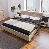 Kehun Doppelbett Holzbett 160x200 cm mit 2 Stauraum Nachtkommoden, Modernes Bett mit Lattenrost aus Holz, Ganzer Holzrahmen, Schlafzimmer Komplett, Eiche Sonoma, Ohne Matratze