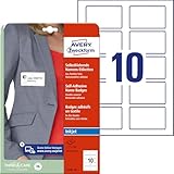 AVERY Zweckform J4785-20 Namensetiketten (200 Namensaufkleber, 80x50mm auf A4, selbstklebend, bedruckbare Textiletiketten für Inkjetdrucker, rückstandsfrei ablösbar) 20 Blatt, weiß