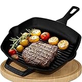 KAISERTAL Grillpfanne Gusseisen 27cm – Steakpfanne & Gusspfanne Induktion – Gusseisenpfanne Grill für Gasgrill & Backofen – Eisenpfanne Outdoor & Indoor – Cast Iron Pan Skillet