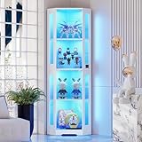 BROTTAR ROTTAR Glasvitrine Eckschrank mit 4 Ebenen | LED-Beleuchtung & Menschensensor | Sammlervitrine Für Wein, Sammlungen als Aufbewahrung in Wohnzimmer, Schlafzimmer | Weiß
