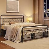 Yaheetech Metallbett 140 x 200 cm Bettrahmen mit Hohem Kopfteil & Fußteil, Doppelbett Bettgestell mit Lattenrost & Stauraum unter dem Bett, Jugendbett Gästebett für Schlafzimmer Gästezimmer, Schwarz