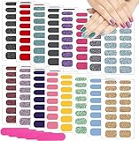 Nagelsticker, 16 Blatt 256 Stück Glitzer Nagelfolie Selbstklebend mit 5 Stück Nagelfeilen, Nagelaufkleber Nagelkunst Sticker Nagel Aufkleber Selbstklebend Maniküre Sticker Schöne Mode DIY Dekoration