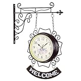 3-in-1 Digitaluhr: Wanduhr, Wandtimer, doppelseitige Retro-Hängeuhr mit Stahlhalterung, Wanduhr im Antik-Look für drinnen und draußen, für Zuhause und Garten