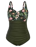 Hanna Nikole Womens Plus Size Adjustable Ruched Einteilige Swimsuit One Piece Swimsuits Olivgrüne Blume 54