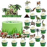 Silars Tortendeko Dinosaurier, 16 Stücke Tortenaufleger Dinosaurier Happy Birthday Tortendeko, Kuchendeko Dinosaurier Geeignet für Pferdeliebhaber, für Geburtstagsfeiern,Themenpartys zu Dinosaurier