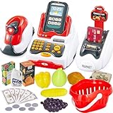 BUYGER Elektronische Kasse Kaufladen Kinder, Registrierkasse Kinderkasse mit Scanner und Sound, Kreditkartenleser, Supermarktkasse Rollenspielzeug für Kinder ab 3 4 5 Jahre