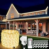 StarryEver 20m 800 LED Schlauch Lichterkette Außen Anschließbar, Warmweiß LED Lichterschlauch Strom mit Fernbedienung Timer, 8 Modi IP68 Outdoor Lichtschlauch Strombetrieben für Garten Balkon Patio