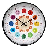 KIPIDA Kinder Wanduhr Leise Ohne Ticken 30CM Uhr Kinderzimmer Digital Batteriebetrieben Lernuhr Modern Bunte Kinderwanduhr, Wand Uhr Lernen Uhren fürs Kinderzimmer Wohnzimmer Schlafzimmer Küche