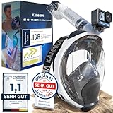 NEUHEIT - KAIMANA® Schnorchelmaske für Erwachsene L/XL inkl. Tragetasche - geprüfte CO₂ Sicherheit - Tauchermaske Erwachsene - Vollgesichtsmaske Tauchmaske