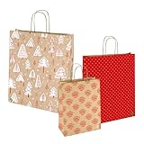 Florio Carta - 30er Pack Shopper in 3 Weihnachtsmotiven | Recyclingpapier | grüne Linie | Griff aus gedrehtem Papier | Größe: 32 x 13 x 42 cm | in verschiedenen Größen erhältlich