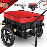 KESSER® Fahrradanhänger, Lastenanhänger, Handwagen mit Kupplung, Hochdeichsel, für Fahrrad Transportanhänger Transportbox mit 70 Liter Volumen, Max. 60kg, + Zubehör für Fahrräder mit 26-28, Rot