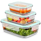 LXUDN 3er Meal Prep Boxen Glas Glasbehälter mit Deckel, BPA-Frei Glasdosen mit Deckel, Vorratsdosen Frischhaltedosen Glas mit Deckel, Glasschüssel mit Deckel (1040ml*1、680ml*1、410ml*1)