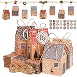 I LOVE MOM Adventskalender zum Befüllen, Adventskalender 2024 mit Zahlenaufklebern, 24 Stück Weihnachten Party Geschenkboxen zum Aufhängen oder Aufstellen, Weihnachts-Deko DIY