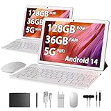 HEASUR Tablet 10 Zoll, Android 14, Tablet 36 GB RAM + 128 GB ROM (TF 1 TB), Octa-Core 2.0 GHz, WiFi 5G/2.4G BT5.0, Kamera 8000 mAh, 8 MP + 5 MP, Tablet mit Tastatur und Stift & Hülle (Gold)