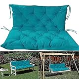 PJDDP Bankauflage für Gartenbank, Polsterauflage für & Hollywoodschaukel, Gartenschaukel Kissen, Sitzkissen & Rückenkissen, gesteppt, inkl. 2 Seitenkissen,Lake Blue,150x100CM/60x40IN
