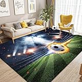 Dai Lufei Fußballplatz Spielteppich, Eisfeuer Fußball Bedruckt Großflächige Teppiche Sport rutschfest FußBall Teppich 3D Fußball Mit Flammen Bedruckten Teppichen Für Jugendzimmer, 140x200cm