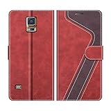 MOBESV Handyhülle für Samsung Galaxy S5, Samsung Galaxy S5 Neo Hülle Leder, Samsung Galaxy S5 Klapphülle Handytasche Case für Samsung Galaxy S5 / Galaxy S5 Neo Handy Hüllen, Modisch Rot