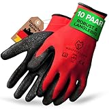 WOLFSFELLER 10 Paar robuste & komfortable Handschuhe Arbeitshandschuhe Herren Gr 9 - Arbeitshandschuhe Damen - Gartenhandschuhe Herren - Mechaniker Handschuhe Herren mit Latex Beschichtung