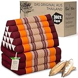 livasia Thaikissen 3 Auflagen extrahoch - 185x55x8cm - Dreieckskissen mit Klappmatratze, Kapok, Jumbo Rückenkissen faltbar, Thaimatte Klappen, handgefertigt, Meditationskissen (Orange)